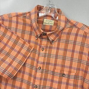 Vintage Gitman Bros Shirt Mens XL Orange Plaid Madras Button Up Short Sleeve